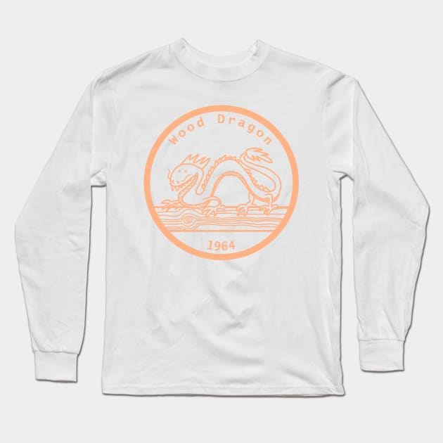 Wood Dragon 1964 Year of the Dragon Peach Fuzz Long Sleeve T-Shirt by ellenhenryart